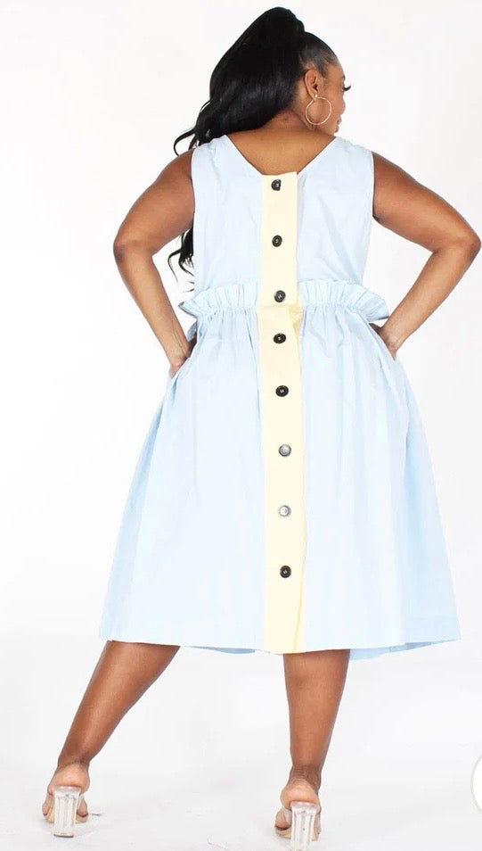 The Ice Blue Poplin Midi (With the Button-Back Detail)