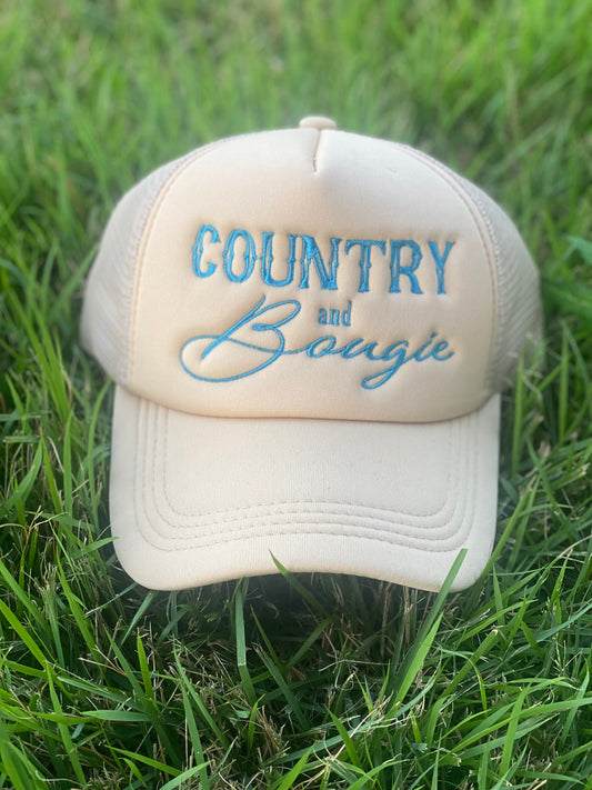 Beige/ Turquoise Country and Bougie Trucker Hat