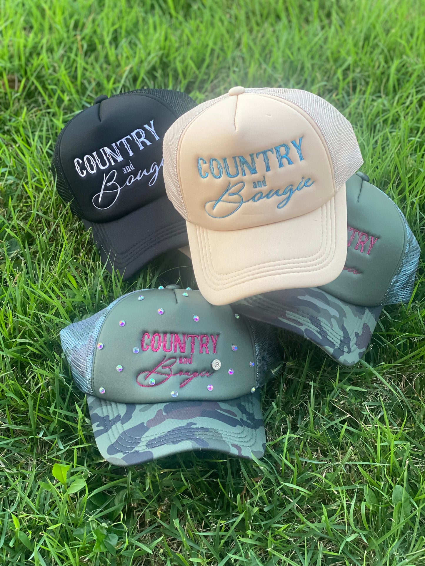 Beige/ Turquoise Country and Bougie Trucker Hat