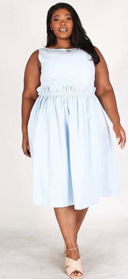 The Ice Blue Poplin Midi (With the Button-Back Detail)