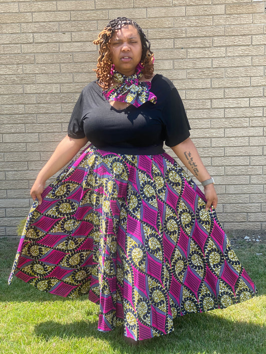 Fuchsia Tribal Full Skirt