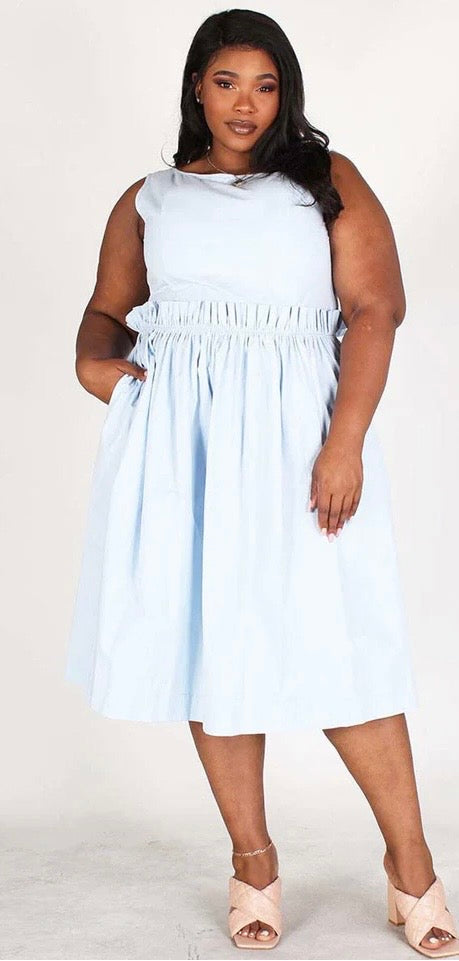 The Ice Blue Poplin Midi (With the Button-Back Detail)