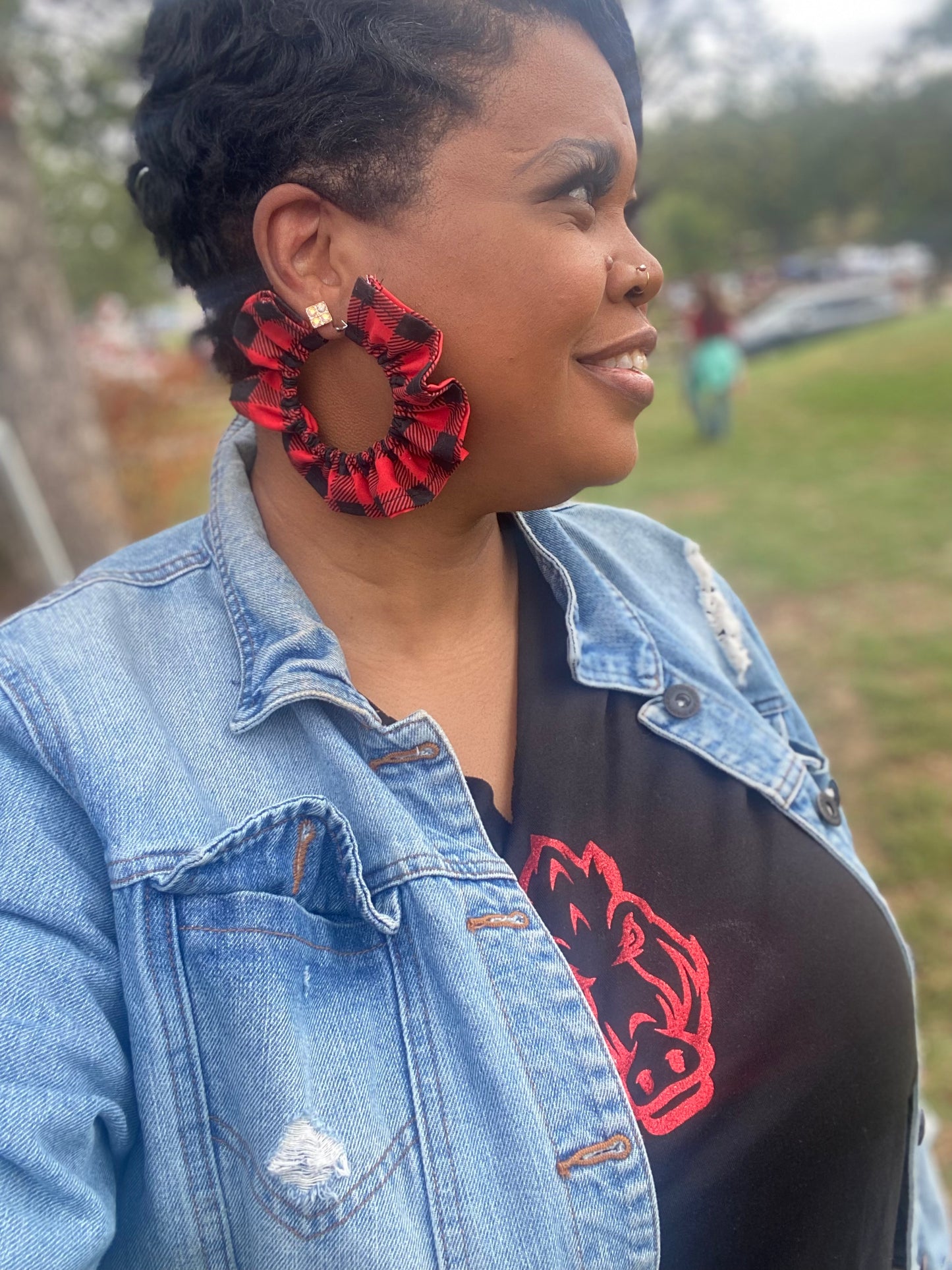 Red Plaid Large Scrunchie Earrings