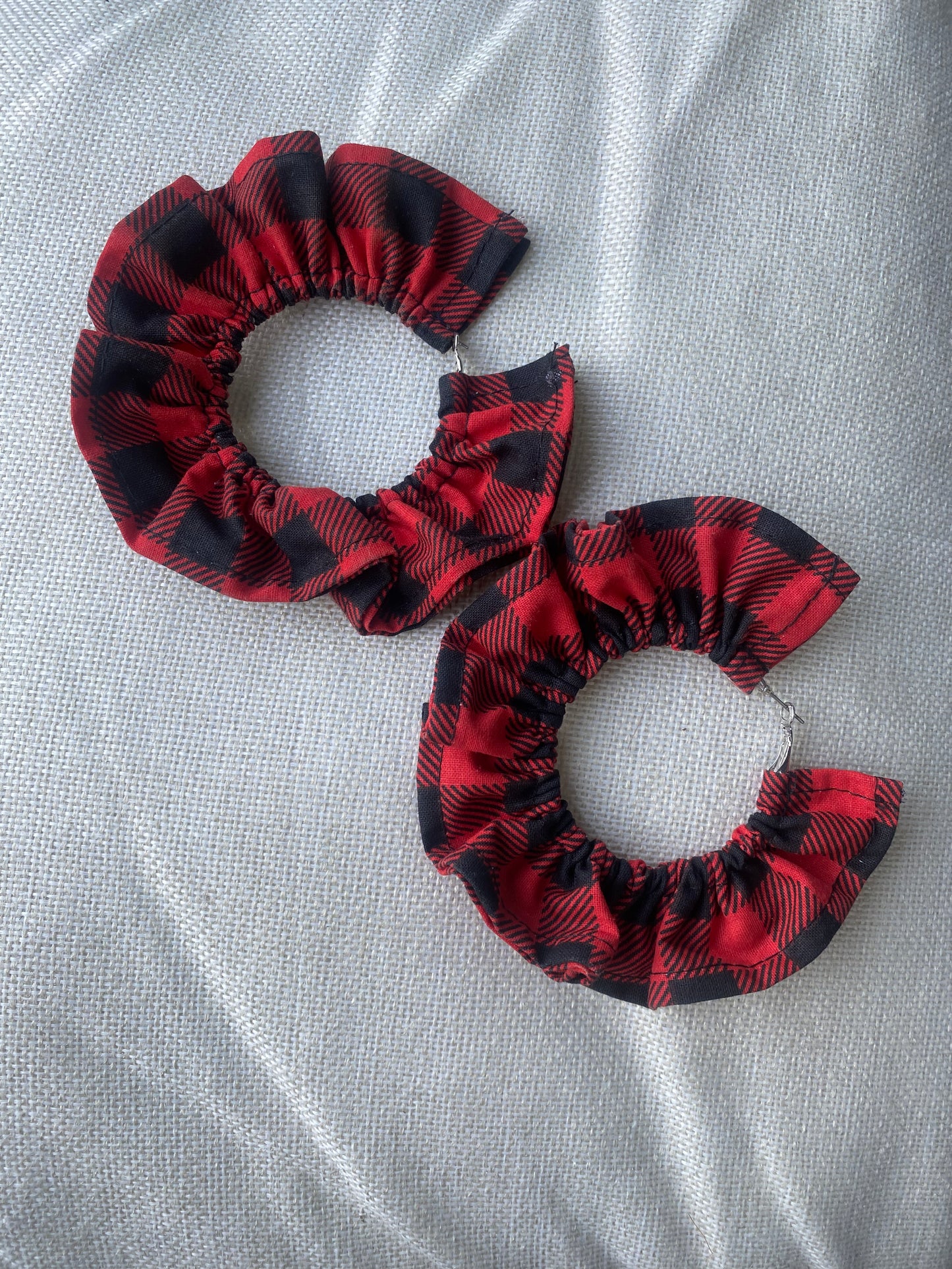 Red Plaid Large Scrunchie Earrings